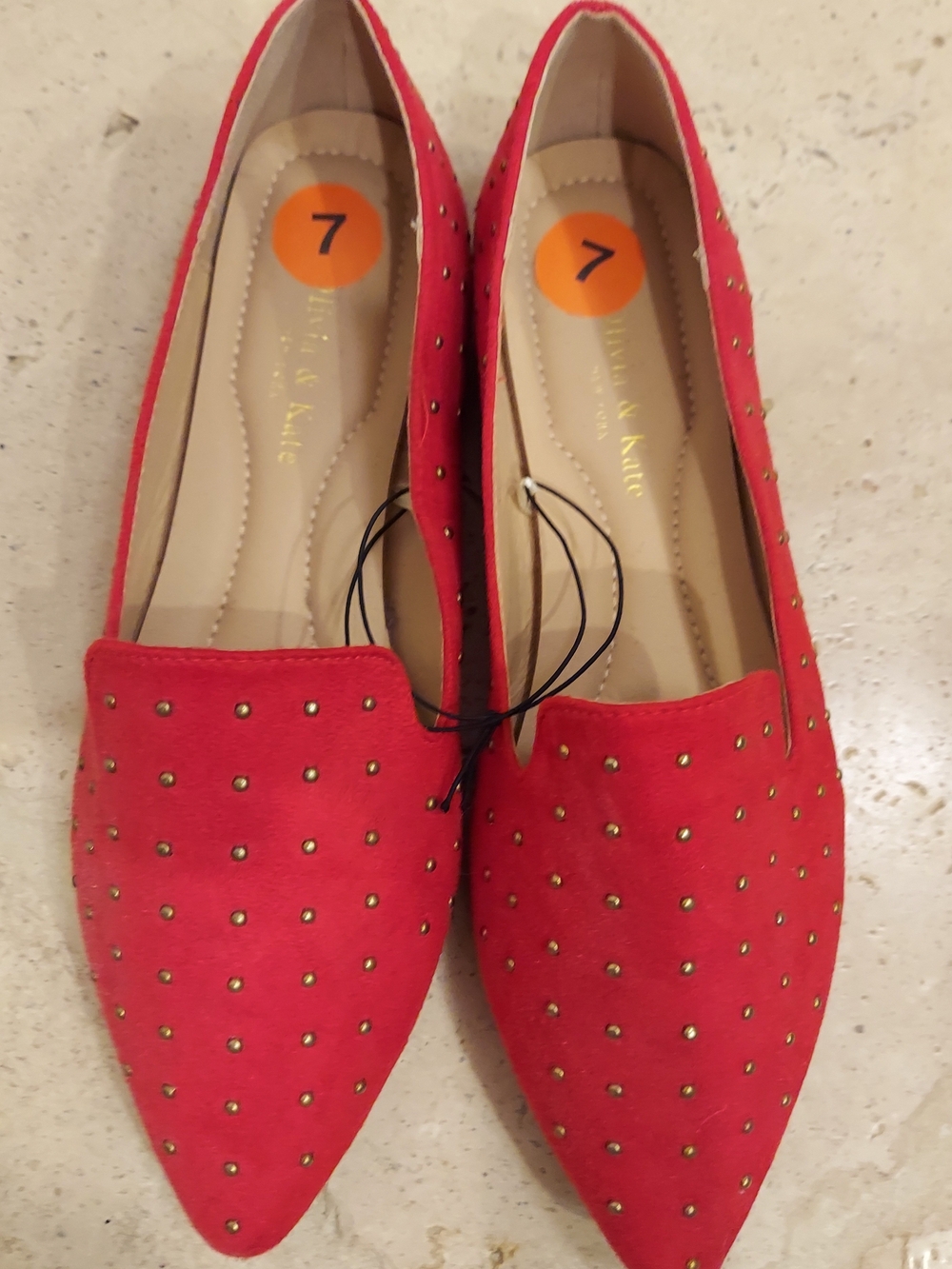Red Studded Pointed Flats by Nine West By Olive & Kate
